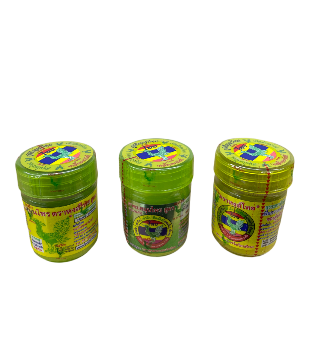 „Hong Thai“ žolelių inhaliatorių rinkinys – Geltonas (100 g) + Žalias (95 g) + Žalias (60 g)